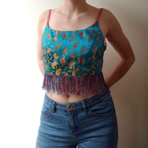 Vintage 90's Turquoise and Pink Fringe Crop Top